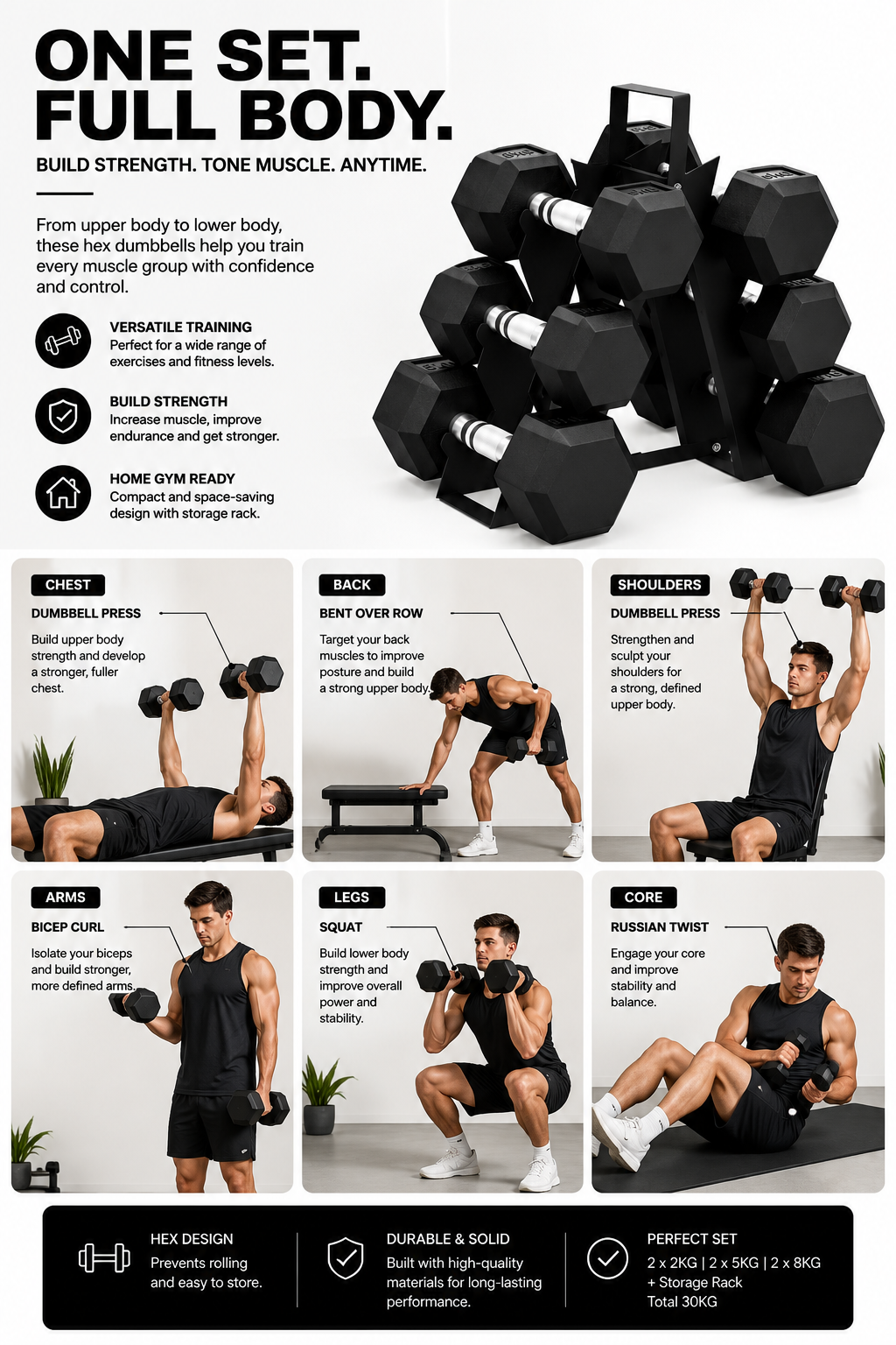 4RM Dumbbell Set | 30kg Home Gym Bundle