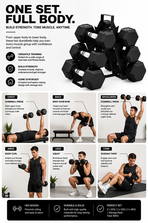 4RM Dumbbell Set | 30kg Home Gym Bundle