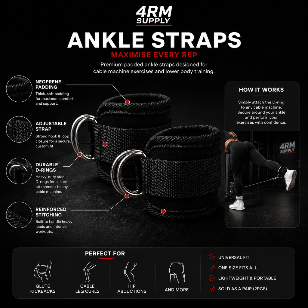 4RM Pro Ankle Straps | Heavy Duty Cable Attachment (Pair)